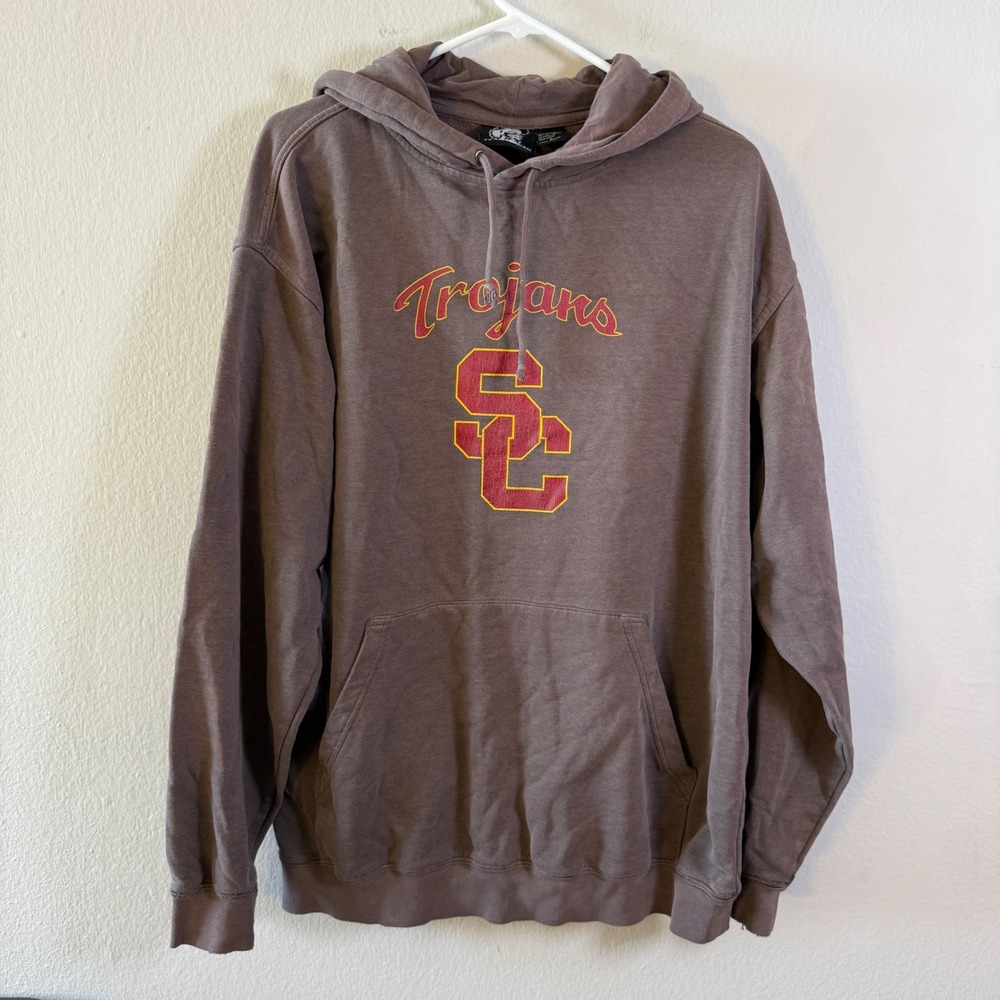 USC Trojans Hoodie Mens Large Faded Brown Team Trojan NCAA Pullover Sweatshirt